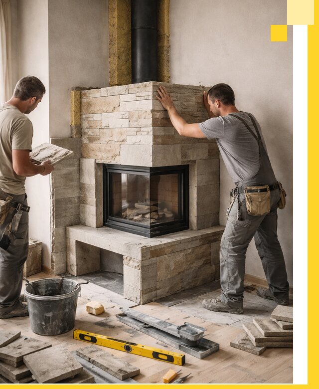 Угловые камины под ключ проект, монтаж и отделка в Набережных Челнах