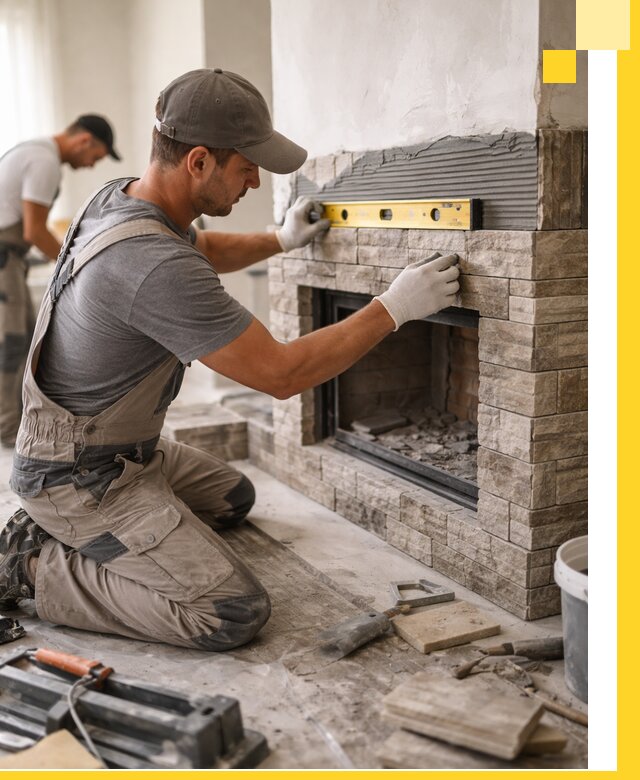 Облицовка каминов в Набережных Челнах, монтаж и отделка натуральным камнем