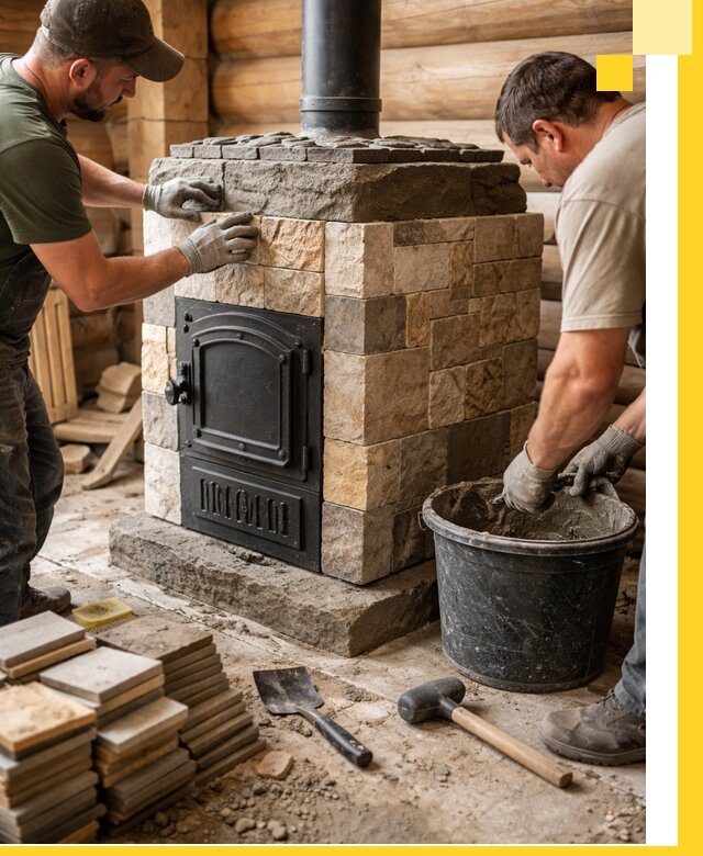 Облицовка банной печи под ключ в Набережных Челнах: камень и плитка