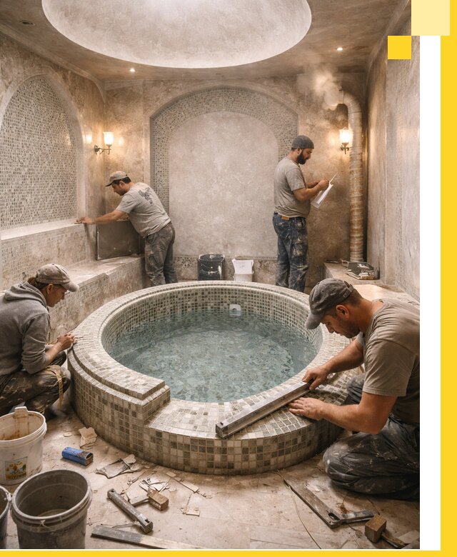 Профессиональное строительство хамама с бассейном в Набережных Челнах под ключ