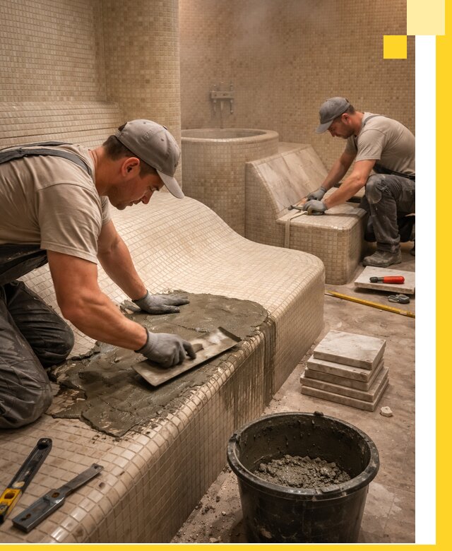 Лежаки для хамама под ключ в Набережных Челнах, проект и монтаж